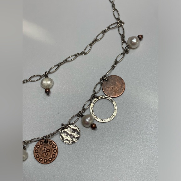 Silpada Vintage Sterling, Copper Coin & Freshwater Pearl 2-Tiered Link Necklace - Picture 11 of 15